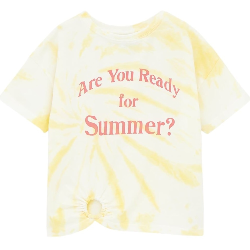 ZARA | Summer Graphic Spell Out Front Tie Knot Tie Dye Crewneck Short Sleeve Top